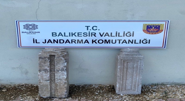 Balıkesir’de şüphe üzerine durdurulan araçta tarihi mermer sütunlar ele geçirildi