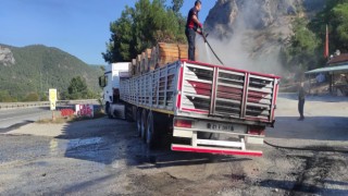 Osmaneli’de tel yüklü tırın dorsesinde çıkan yangın söndürüldü